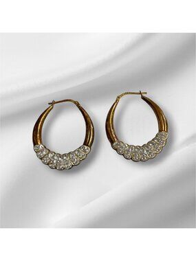Vintage Vermeil Sterling Silver Scalloped Shrimp Design Hoop Earrings  CZ Stones